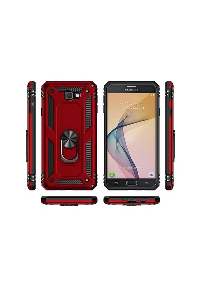 Samsung Galaxy Uyumlu J7 Prime Kılıf Sert Silikon Yüzüklü Stand Özellikli Kapak