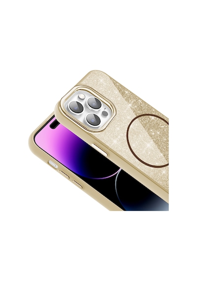 Apple iPhone Uyumlu 14 Pro Max Kılıf Dökülmeyen Simli Silikon Magsafe Kamera Yükseltili Pazarplus Altın
