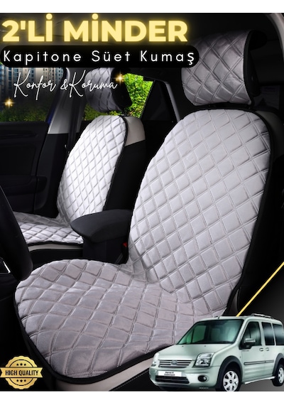 Ford Connect Uyumlu 2'li Süet Oto Koltuk Minderi Tam Koruma Universal Oto Koltuk Kılıfı A3 Gri