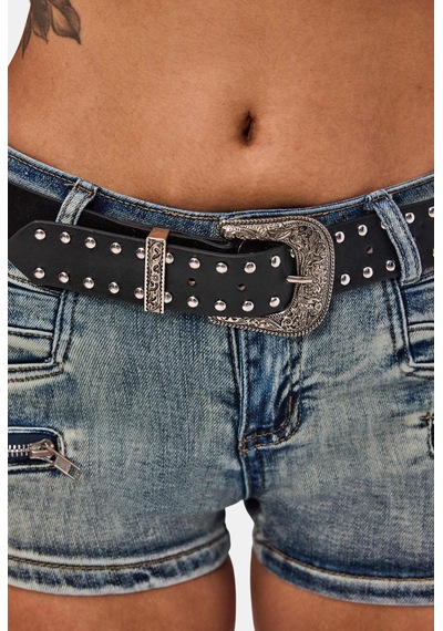 Kadın Kot Rengi Mini Kemer Dahil Özel Tasarım Denim Şort Mavi