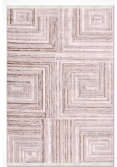 Bespoky Moda Bej Modern Geometrik Salon Halısı Makine Dokuma