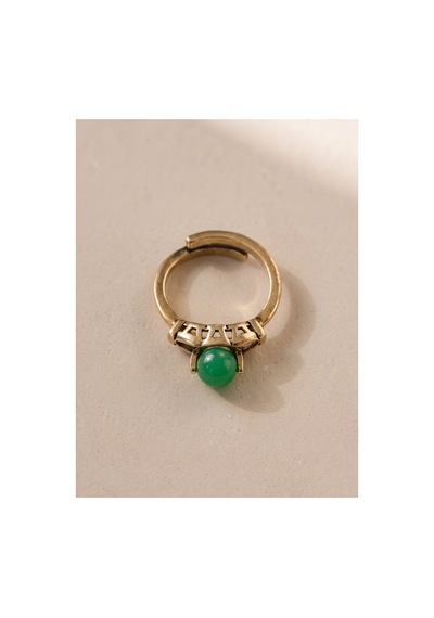 Esoo Jewelry Vintage Taşlı Bohem Ayarlanabilir Kadın Yüzük Antik Pirinç - Yeşim Yeşil