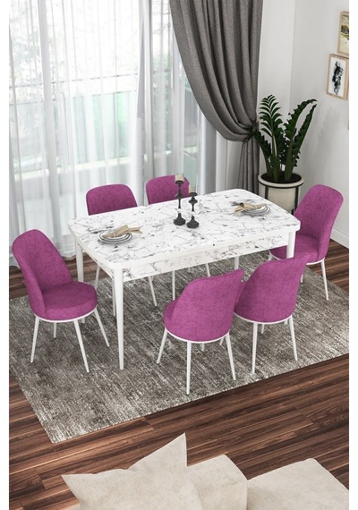 Canisa Kor Serisi 70x114 Açılabilir Mutfak Masası Takımı Beyaz Mermer Desen Masa 6 Mor Sandalye Masa Beyaz Mermer Desenli Sandalyeler Mor Canisa Kor Serisi 70x114 Açılabilir Mutfak Masası Takımı Beyaz Mermer Desen Masa 6 Mor Sandalye Masa Beyaz Mermer Desenli Sandalyeler Mor
