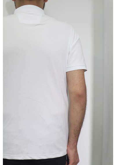 Santa Dmctekstil Erkek Desenli Spor Kesim Rahat Kalıp Polo Yaka Düğme Kapamalı T-shirt Beyaz