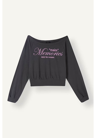 Defacto Cropped Fıt Kayık Yaka Baskılı Sweatshirt I6138ax26auar191 Antrasit-ar191