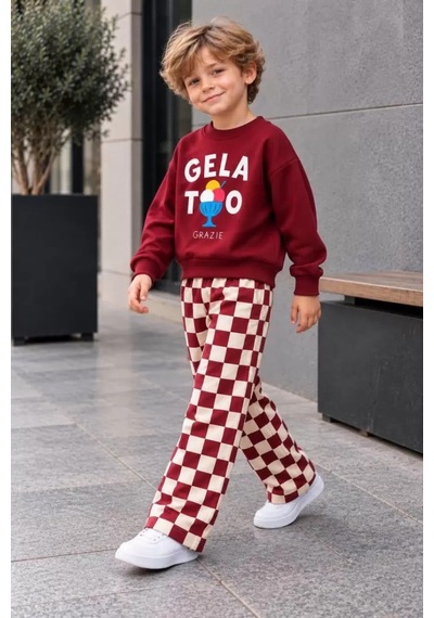 Veraura Lifestyle 3-10 Yaş Dondurma Baskılı 3 İplik Şardonlu Cool Çocuk Takımı Bordo