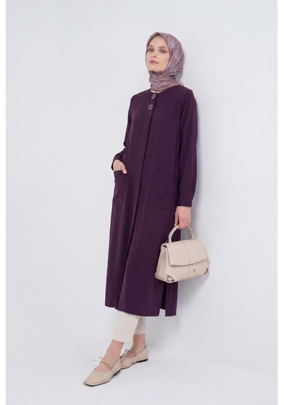 Armine Trend Düğme Detaylı Beli Lastikli Ve Kuşaklı Cepli Giy Çık Mürdüm 26yt517