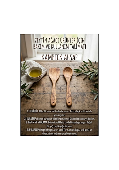 Ahşap Atolyesinden Doğal Zeytin Ağacı Spatula 26 Cm - Ergonomik Geniş Yüzeyli Ahşap Yemek Kaşığı Spatula Kahverengi