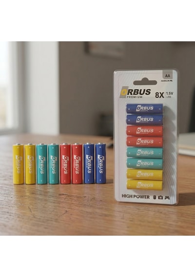 Orbus Premium Aa Alkalin Pil 8 Li Paket 1.5v Lr6 Yüksek Performanslı Kalem Pil