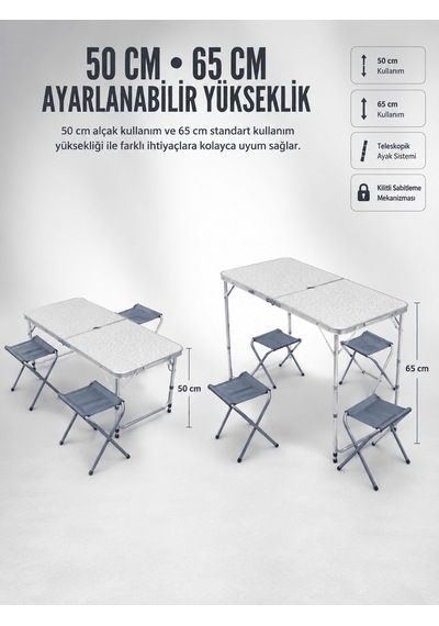 Lexroo 4 Sandalyeli Katlanabilir Kamp Masası Portatif Bahçe Kamp Belirtilmemiş