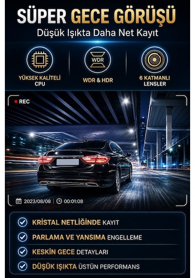 SN-38 Wİ-Fİ 3 Kameralı Araç Içi Kamera Full Hd 1080P Ön Arka Iç Kamera Ir Gece Görüşü G-Sensör Dashcam