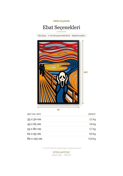 Maskeli Çığlık Metal Tablo 53x80 Cm Çok Renkli
