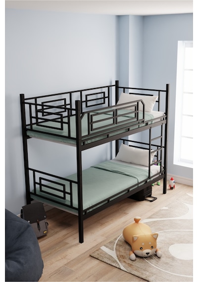Moblay Defne Genç Çocuk Yatak Odası Metal Ranza Ve Karyola 90x200 Siyah 90 x 200