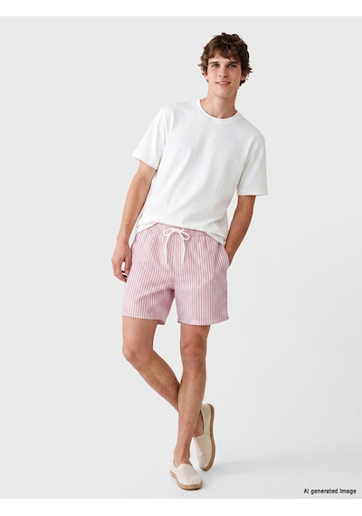Lcw Swımwear Pembe Kısa Boy Beli Lastikli Çizgili Erkek Deniz Şortu