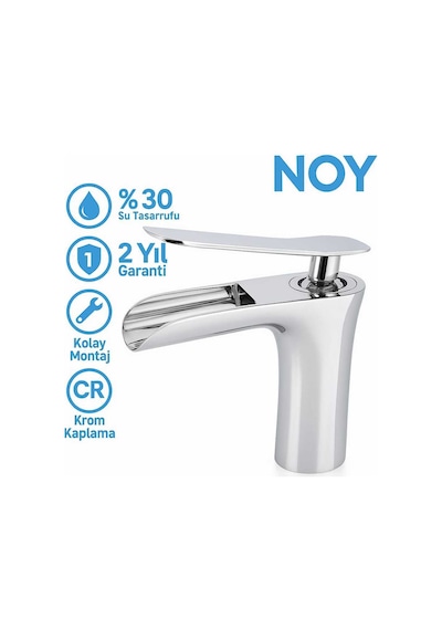 Lavabo Bataryası Krom Tek Kollu Su Tasarruflu Musluk Şelale Model Şık Tasarım Krom