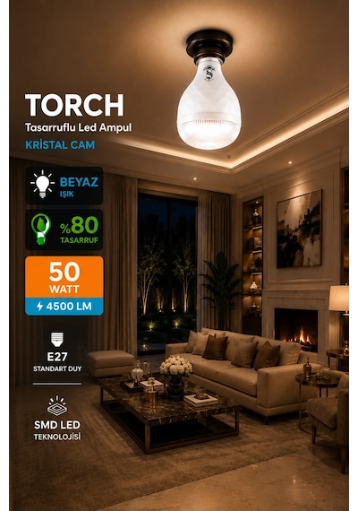 50w Kristal Tasarruflu E27 Beyaz Işık Torch Led Ampul 6 Adet 6 Adet