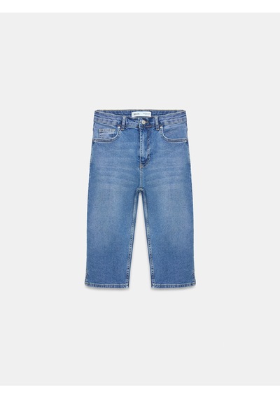 Dilvin 72311 Yırtmaçlı Denim Kapri-mavi