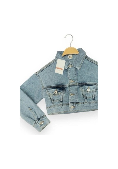 Çikoby Kız Çocuk Yumuşak Dokulu Lycralı Crop Kot Ceket-13950 Mavi
