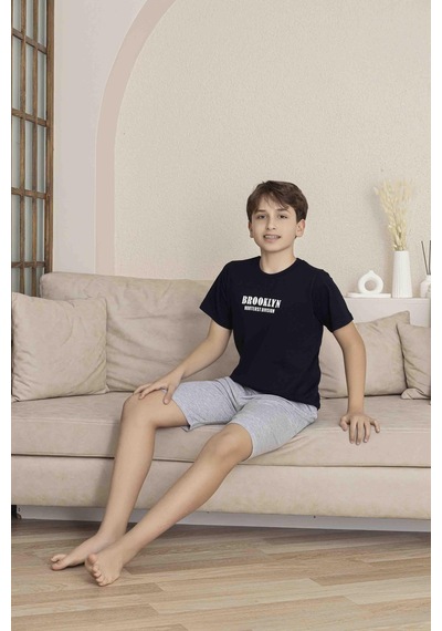 Kıpırık Baby Erkek Çocuk Lacivert Desenli Şortlu Pijama Takımı-1267 Lacivert