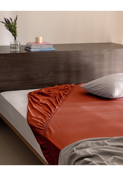 Madame Coco Ciel King Size %100 Pamuk Lastikli Saten Çarşaf - Turuncu 8684427179437