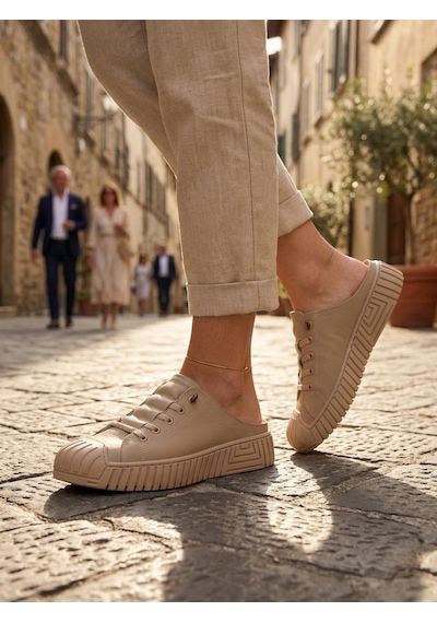 Gamelu Poem Kadın Lastikli Memory Foam Sneaker Terlik Bej