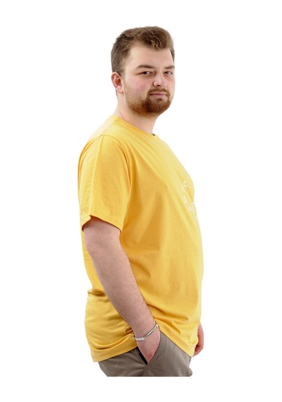 Mode Xl Erkek Büyük Beden Tişört Baskılı Bisiklet Yaka London U24062 Hardal Hardal