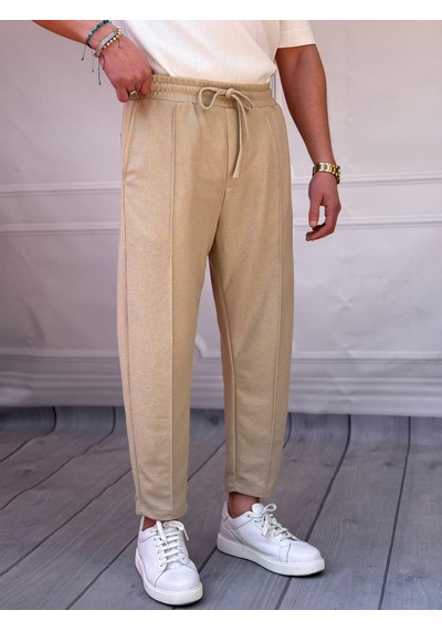 Modefendi Waffle Kumaş Şerit Detaylı Boyfriend Jogger Pantolon Bej Modefendi Waffle Kumaş Şerit Detaylı Boyfriend Jogger Pantolon Bej