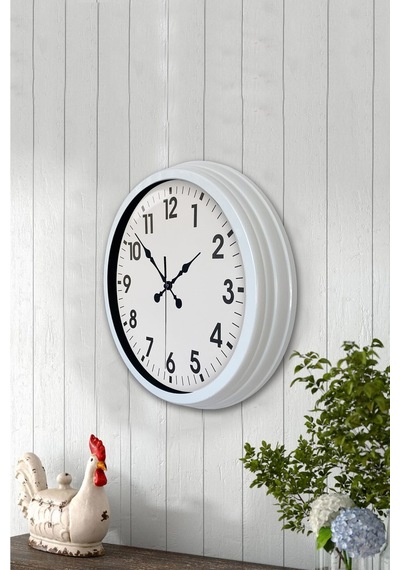 40 Cm Beyaz Metal Standart Duvar Saati Standart Metal Beyaz Kadran