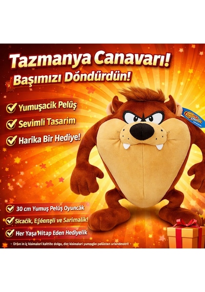Tazmanya Canavarı Peluş Oyuncak 30 Cm Yumuşak Dokulu Sevimli Tasarım Kahverengi