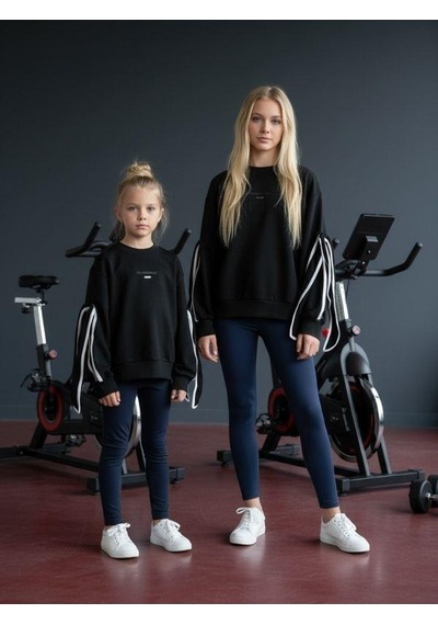 Kız Çocuk Kolları Fiyonklu Oversize Tasarım Sweatshirt-16468 Siyah
