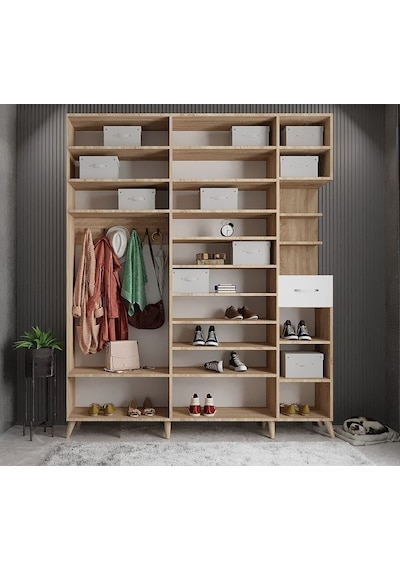 Açelya Portmanto Vestiyer Meşe Beyaz  225cm M10