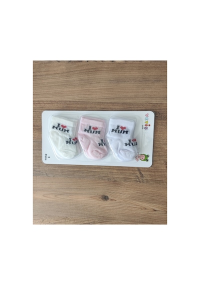 Bambık Yetiş Pamuklu 3'lü Kız Bebek Çorap Seti - I Love Mum Baskılı Yumuşak Bebek Çorabı Çok Renkli Çok Renkli