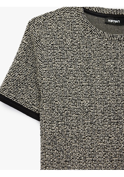 Koton Slim Fit Bisiklet Yaka Kısa Kollu Tüvit Tişört Siyah Desenli 7wak50089ek