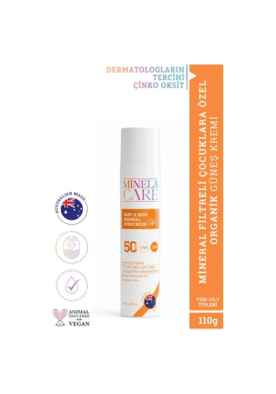 Minela Care Organik Mineral Filtreli Bebek Ve Çocuk Güneş Kremi SPF50 110 G