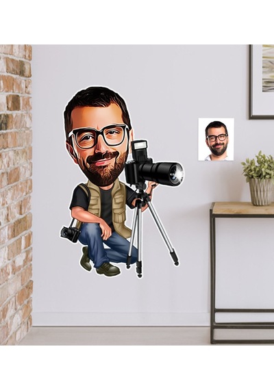 Kişiye Özel Bay Profesyonel Fotoğrafçı Karikatürlü Duvar Sticker