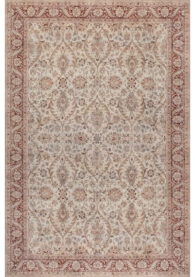 Artloop Folk Krem Vintage Çiçek Motifli Klasik Desenli Dokuma Tabanlı Şönil Halı Al 583 Krem Çiçek Motifli