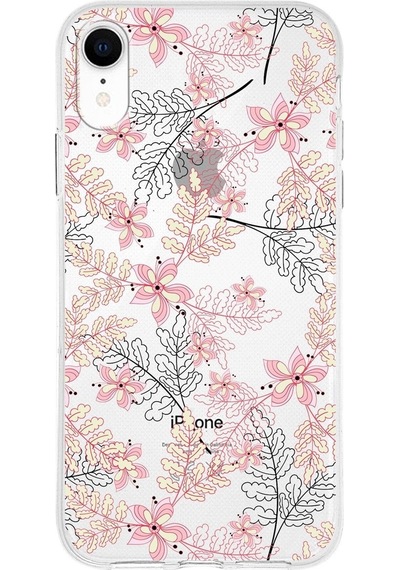 Apple Uyumlu iPhone Xr  Kapak Floral Kırmızı Tasarımlı Şeffaf Silikon Kılıf