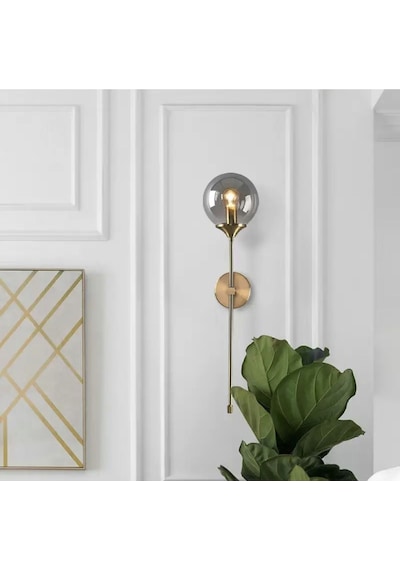 Modern Tasarım Pilli Aplik 1 Adet Tak Çalıştır Duvar Camlı Aplik Eskitme Gold Bal Camlı Eskitme