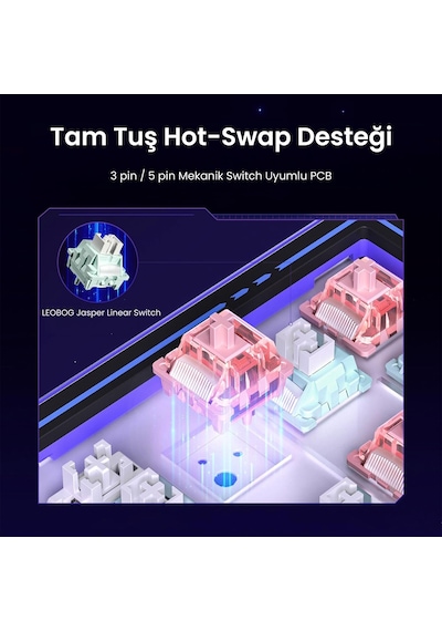 Leobog Amg65 Mekanik Gaming Oyuncu Klavyesi Led Matrix Ekranlı Jasper Switch Rgb Hot Swap Turuncu