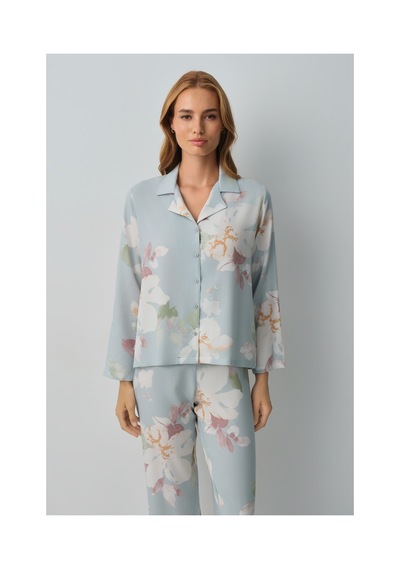 Suwen Sofia Gömlek Yaka Pijama Takımı Wsh10510289892 Yeşil
