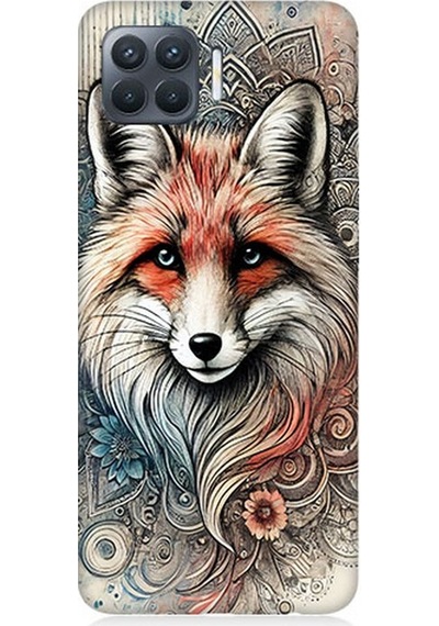 Oppo Reno 4 Lite Uyumlu Detaylı Tilki Portresi Desenli Silikon Kılıf Çok Renkli