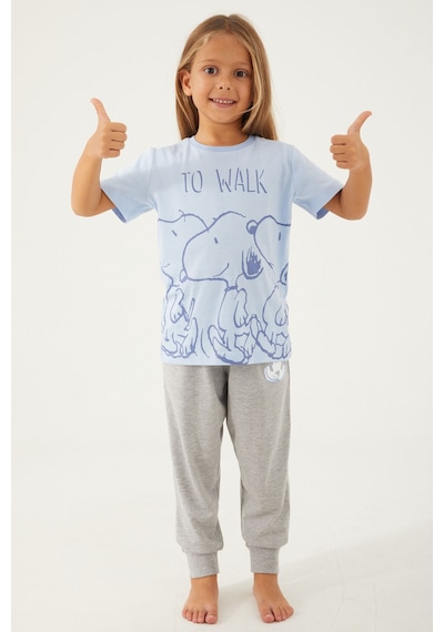 Snoopy To Walk Mavi Kız Çocuk Kısa Kol Pijama Takım Mavi