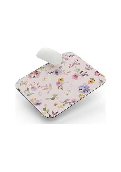 Lexroo Pastel Çiçekler Pembe Zemin - Dikdörtgen Mouse Pad, 17,5 Cm X 19,50 Cm