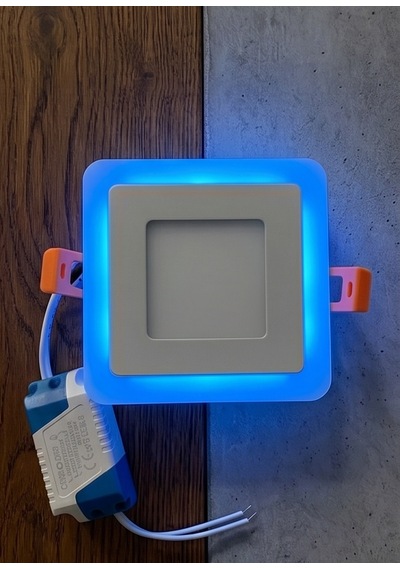 Kare Sıva Altı Led Spot Aydınlatma 6 Watt Çift Renk 3 Kademe Mavi Beyaz Gece Lambası Armatür Beyaz - Mavi