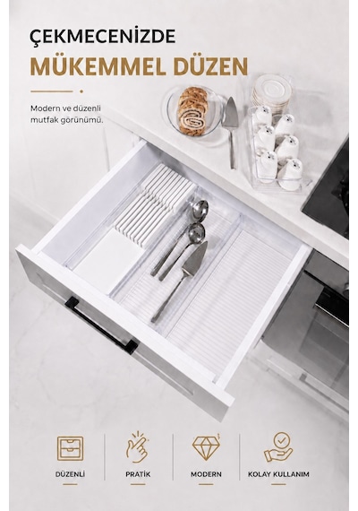 Çekmece İçi Bıçaklık Organizer Bölmeli Mutfak Düzenleyici Beyaz S-11029