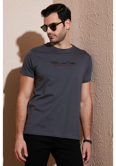 Buratti Pamuklu Slim Fit Bisiklet Yaka Yazılı Erkek T Shirt 541Enjoy Füme