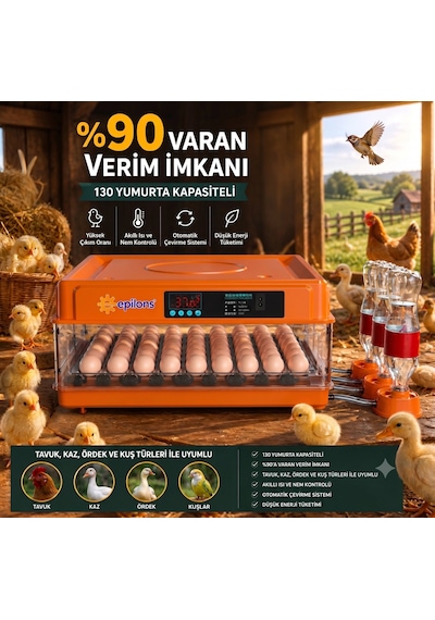 Tam Otomatik Kuluçka Makinesi 130 Yumurta Kapasiteli - Akıllı Isı Ve Nem Kontrollü, Ayarlanabilir Vi