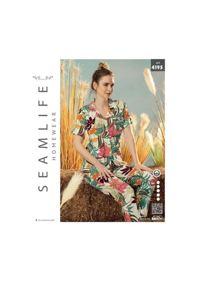 Seamlife Kadın Kısa Kol Dokuma Gömlek Pijama Takımı Krem