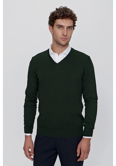 Morven Basic Dinamik Fit Rahat Kesim V Yaka Triko Kazak 99kc017004710 Haki
