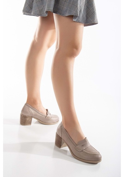 Analin Shoes Kadın Hakiki Deri Saraçlı Klasik Topuklu Ayakkabı Dark Stone/taş Rengi